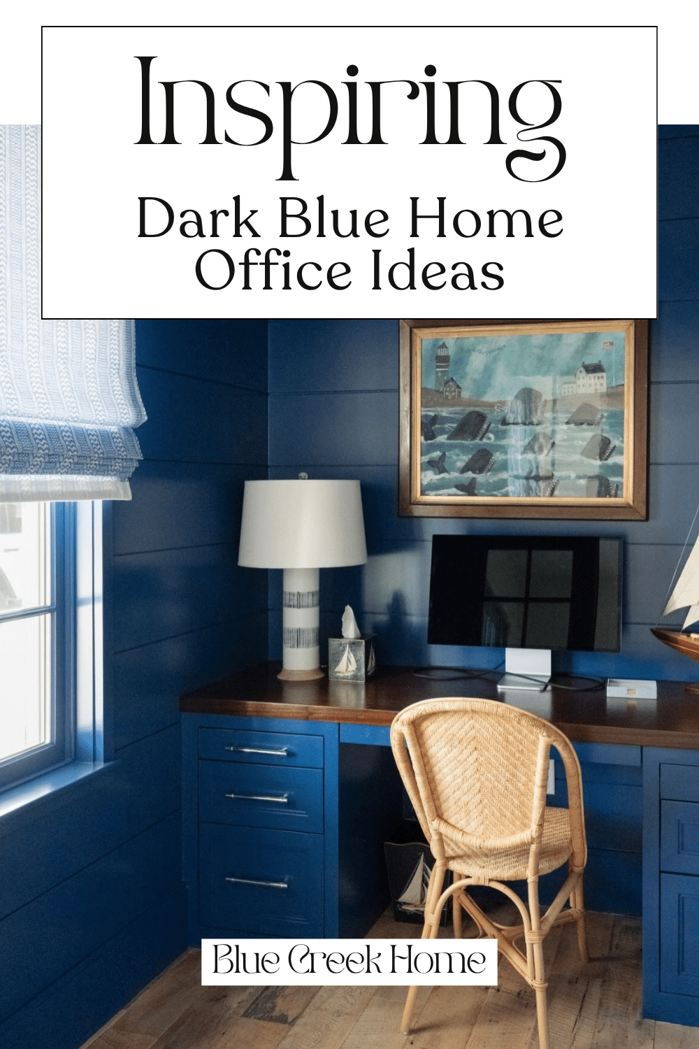 Inspiring Dark Blue Home Office Idea